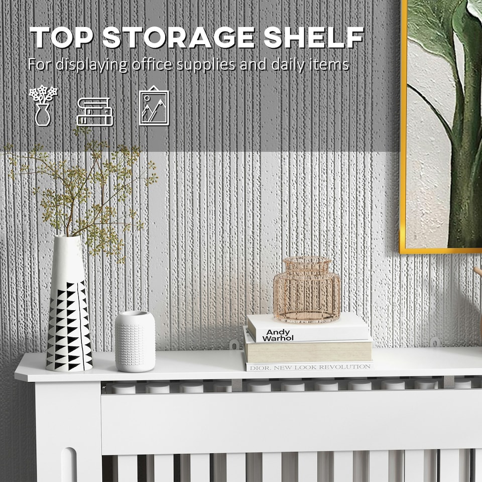 image 1 of HOMCOM Radiator Cover Painted Slatted MDF Cabinet Lined Grill 112x19x81cm
