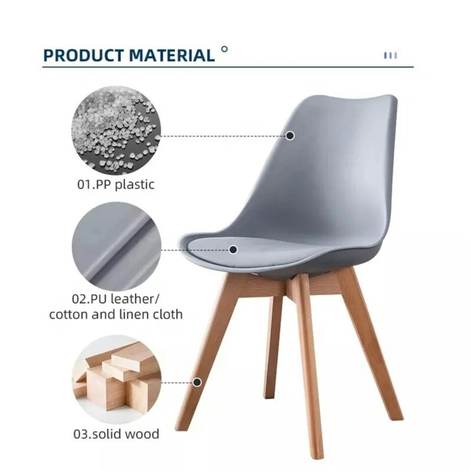 image 1 of Set of 2 Scandinavian Dining Chairs with Leather Cushions Solid Wood Legs Grey