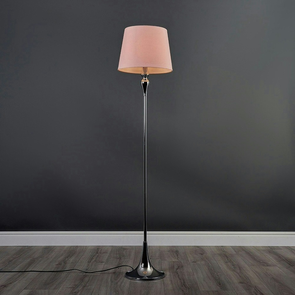 image 1 of ValueLights Modern Polished Chrome Spindle Design Floor Lamp With Pink Shade