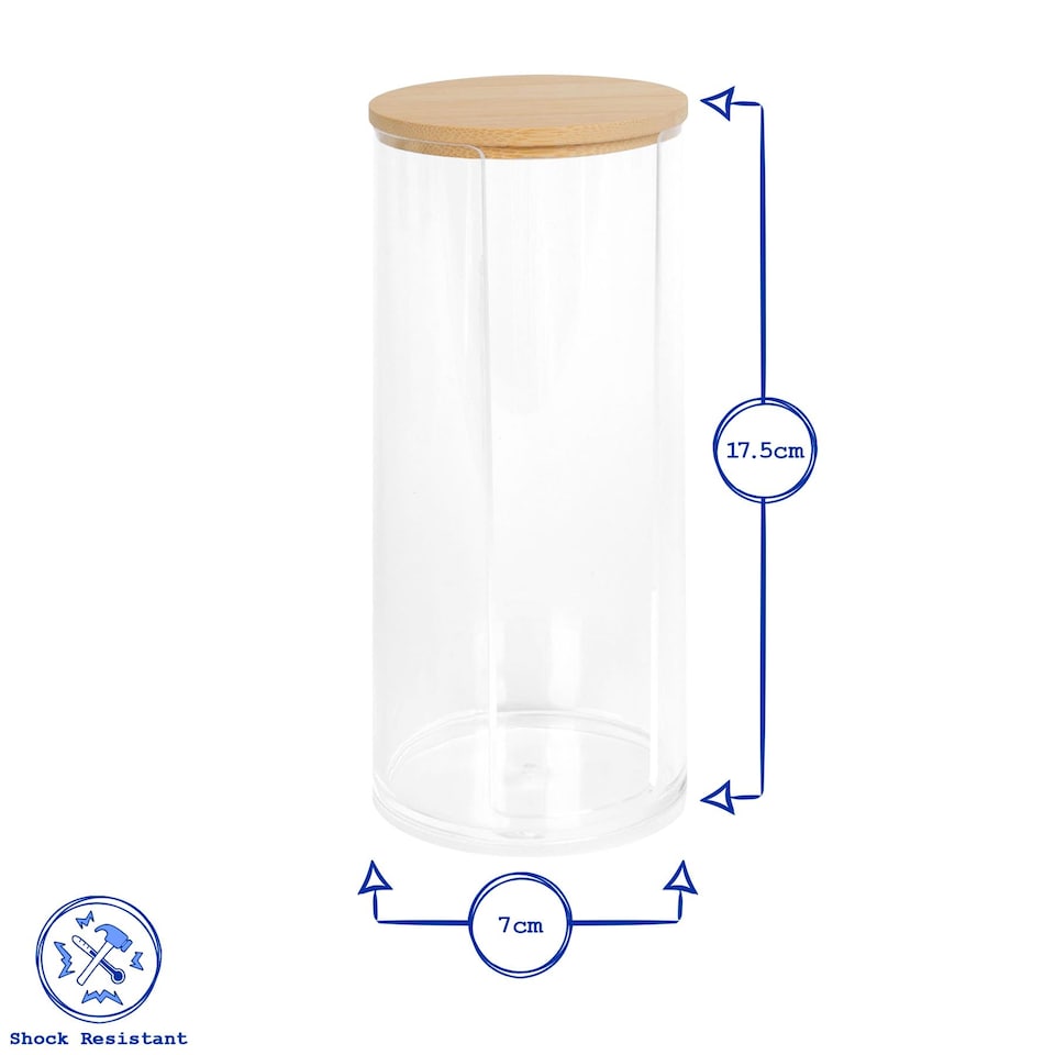 image 1 of Harbour Housewares Reusable Plastic Tall Cotton Pad Holder with Bamboo Lid