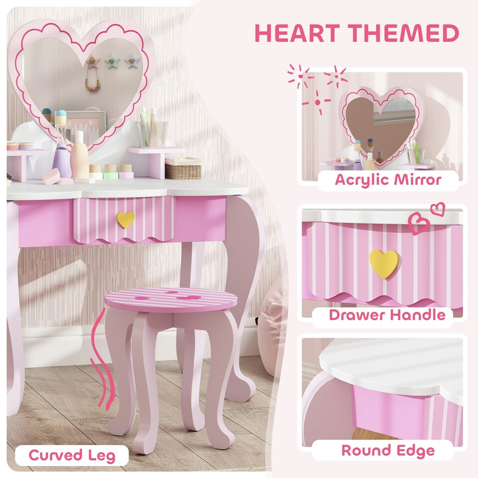 image 1 of AIYAPLAY Kids Dressing Table Set, Two-Piece Children Vanity Table with Stool
