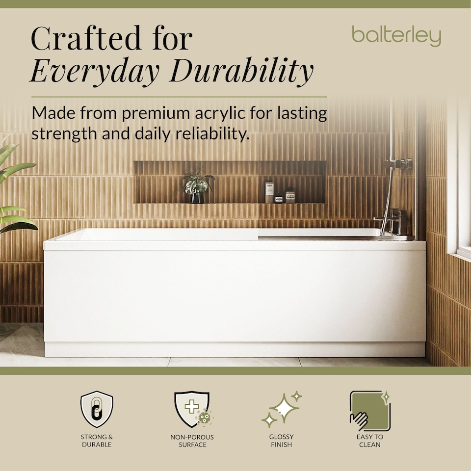 image 1 of Square Single Ended Straight Shower Bath & Leg Set, 1800x800mm - White | White | European White | 1