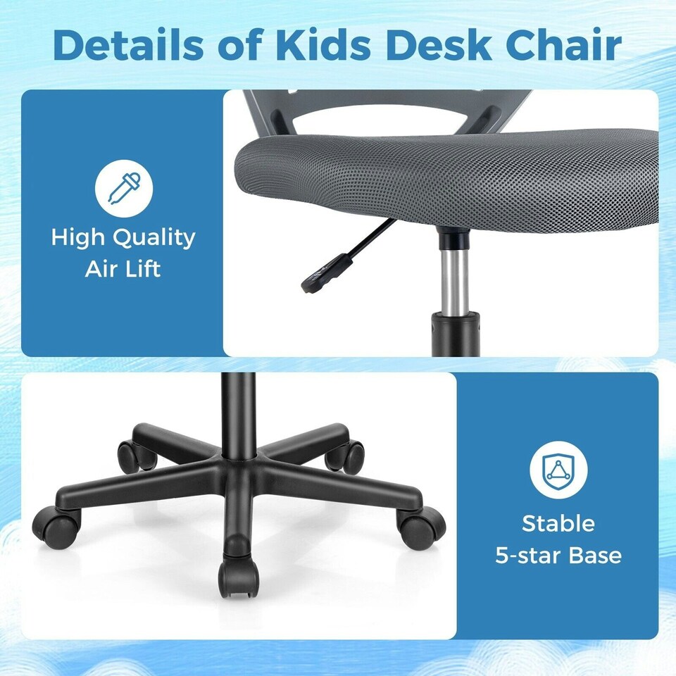 image 1 of COSTWAY Ergonomic Kids Desk Chair Mesh Computer Study Chair Grey Grey