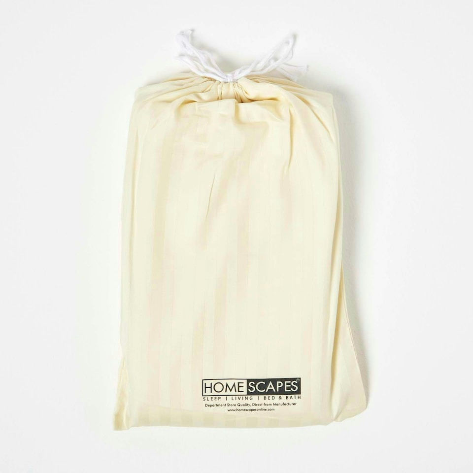 image 1 of Homescapes Yellow Cotton Stripe Fitted Cot Sheets 330 Thread Count, 2 Pack Yellow | One Size