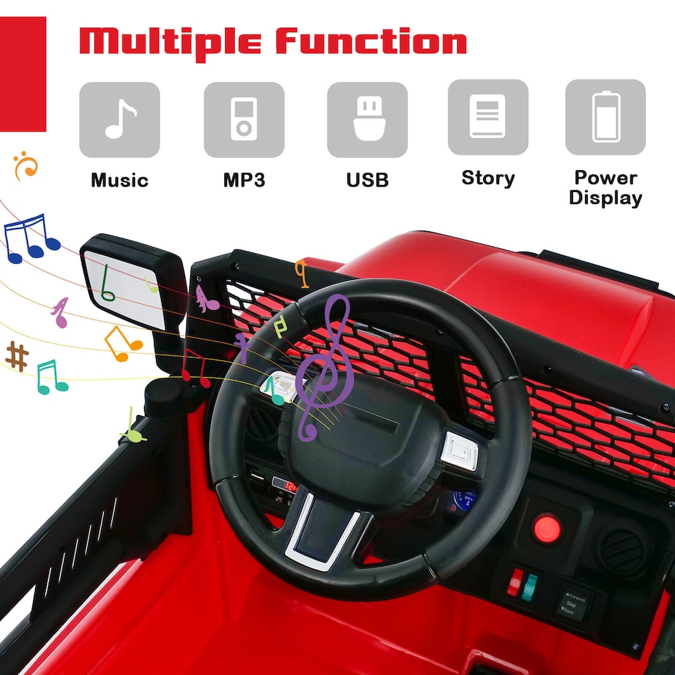 image 1 of COSTWAY 12V Battery Powered Kids Ride On Truck Red