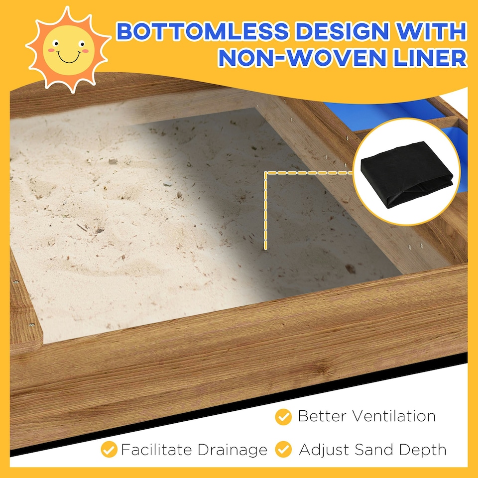 image 1 of Outsunny Sand Pit with Canopy, Blackboard, Toys, Sink, Seats, Flags for Kids