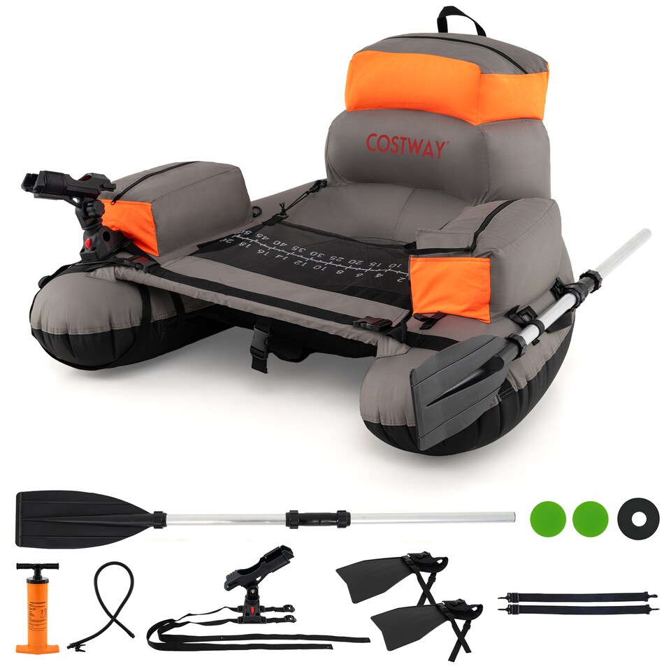 image 1 of COSTWAY Inflatable Fishing Float Tube Portable Fishing Boat w/ Shoulder Straps