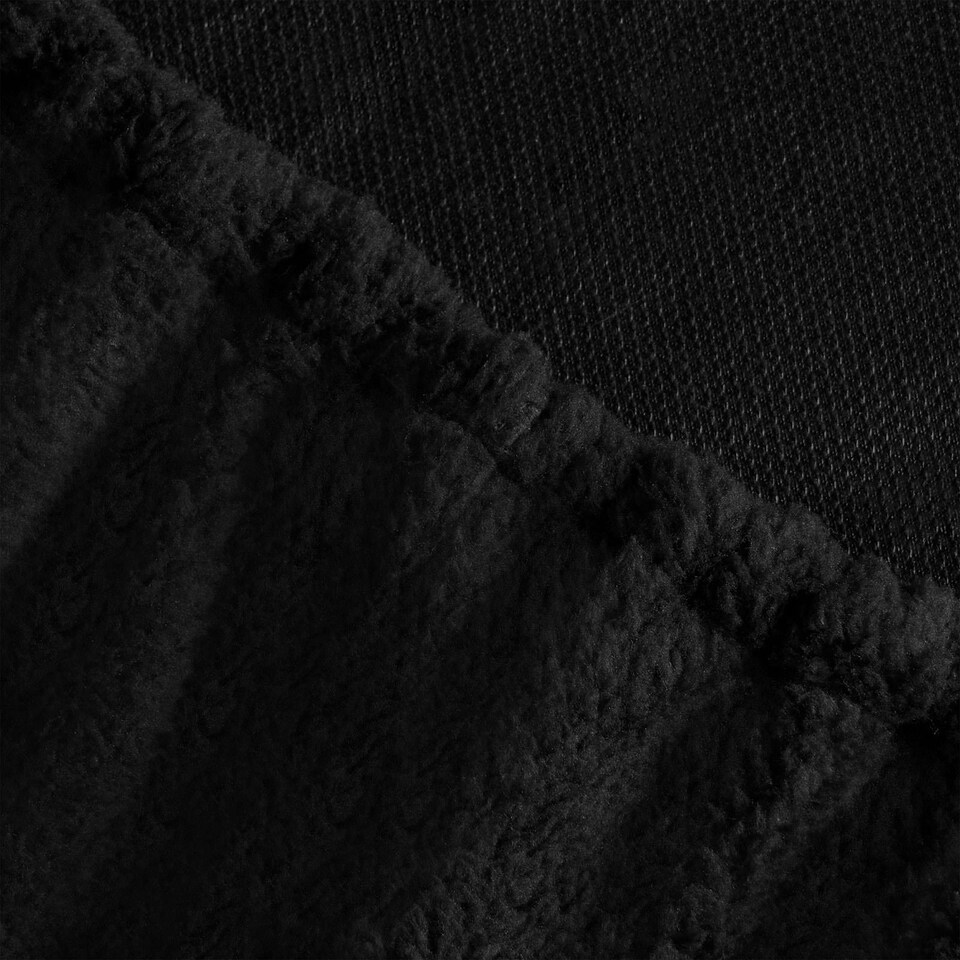 image 1 of OHS Luxury Teddy Fleece Reversible Duvet Cover and Pillowcase Bedding Set Multi | Black/Natural | King