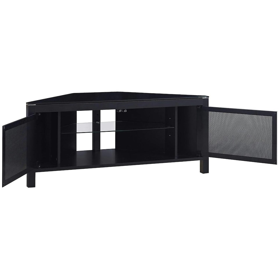 image 1 of MDA Designs VOLANS Black Tru-Corner Remote Friendly Doors LCD/Plasma/LED TV up to 42" Corner TV Cabinet | Black | 1