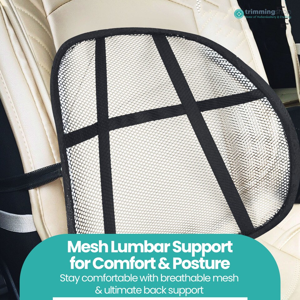 image 1 of Black Mesh Lumber Back Support for Office Chair & Car Seat With Air Flow
