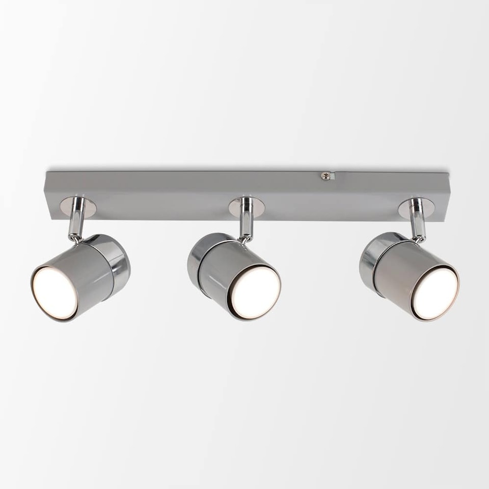 image 1 of ValueLights 3 Way Adjustable Gloss Grey & Silver Chrome Straight Bar Ceiling Spotlight Fitting - Complete with 5w LED GU10 Light Bulbs 6500K Cool White | Grey