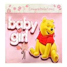 Winnie the Pooh Congratulations Baby Girl Greetings Card - Pink/Yellow/White - One Size
