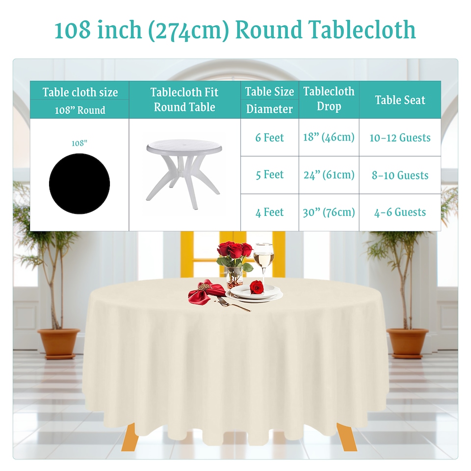 image 1 of Round Polyester Tablecloth, Premium Linen Table Cover - 108 Inch