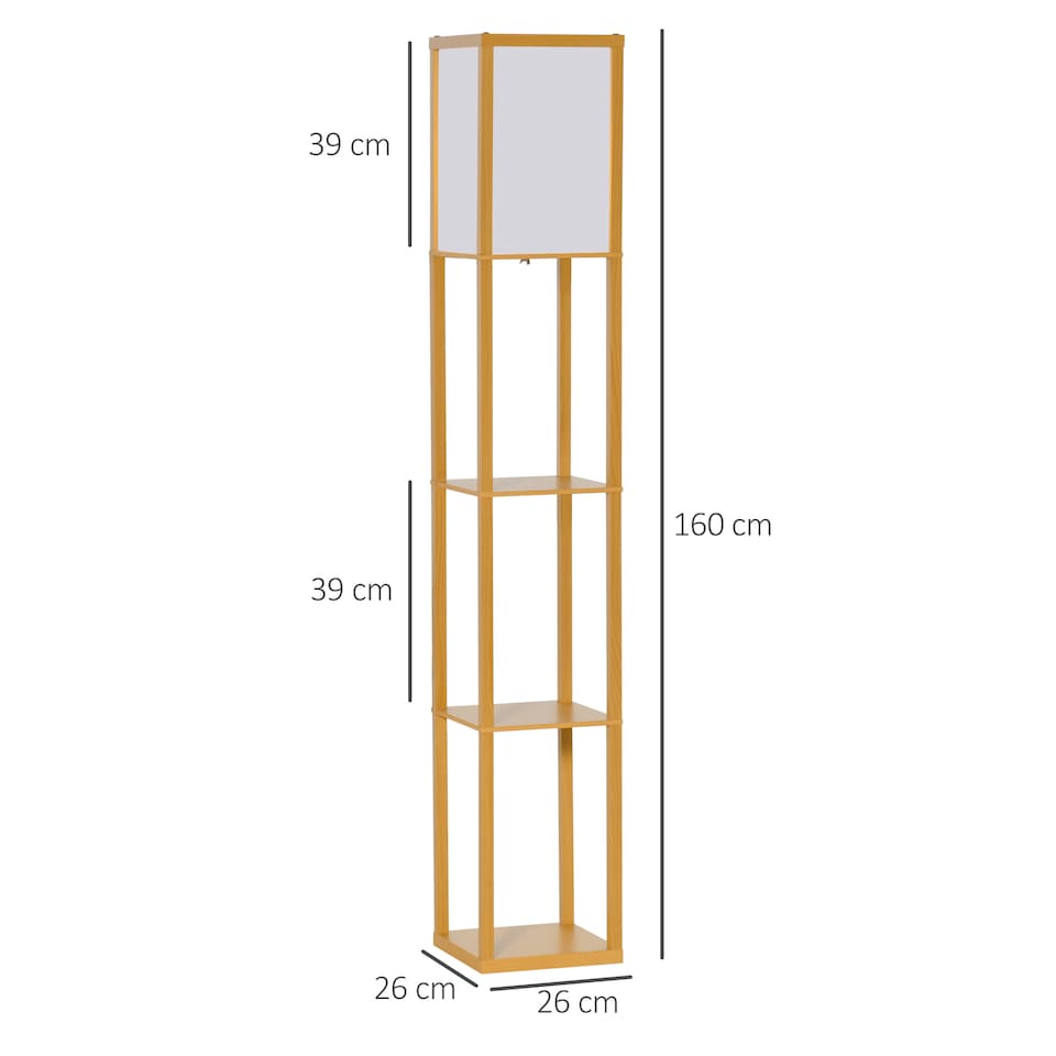 image 1 of HOMCOM 3Tier Floor Lamp, Floor Light with Storage Shelf, Reading Standing Lamp with Acrylic Shade for Living Room, Bedroom, Kitchen, Dining Room, Office, Dorm, 160cm, Natural