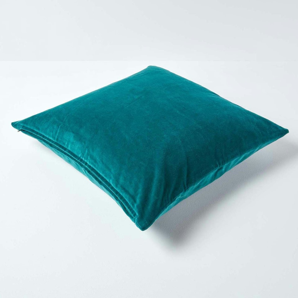 image 1 of Homescapes Teal Green Velvet Cushion Cover - 40 x 40 cm