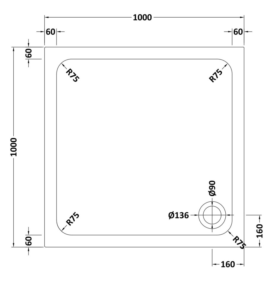 image 1 of Balterley Square Stone Slip Resistant Shower Tray - Balterley