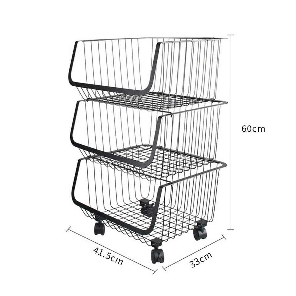 image 1 of Living and Home Stackable Rolling Wire Storage Basket Trolley