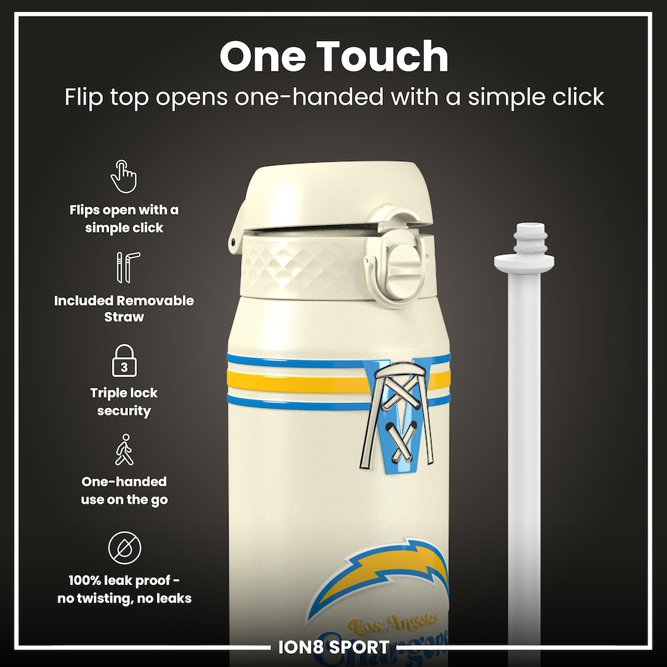 image 1 of NFL x Sports, Vacuum Insulated Steel Bottle, Series, 750ml (24oz) | Cream | NFL Throwback Chargers | One Size