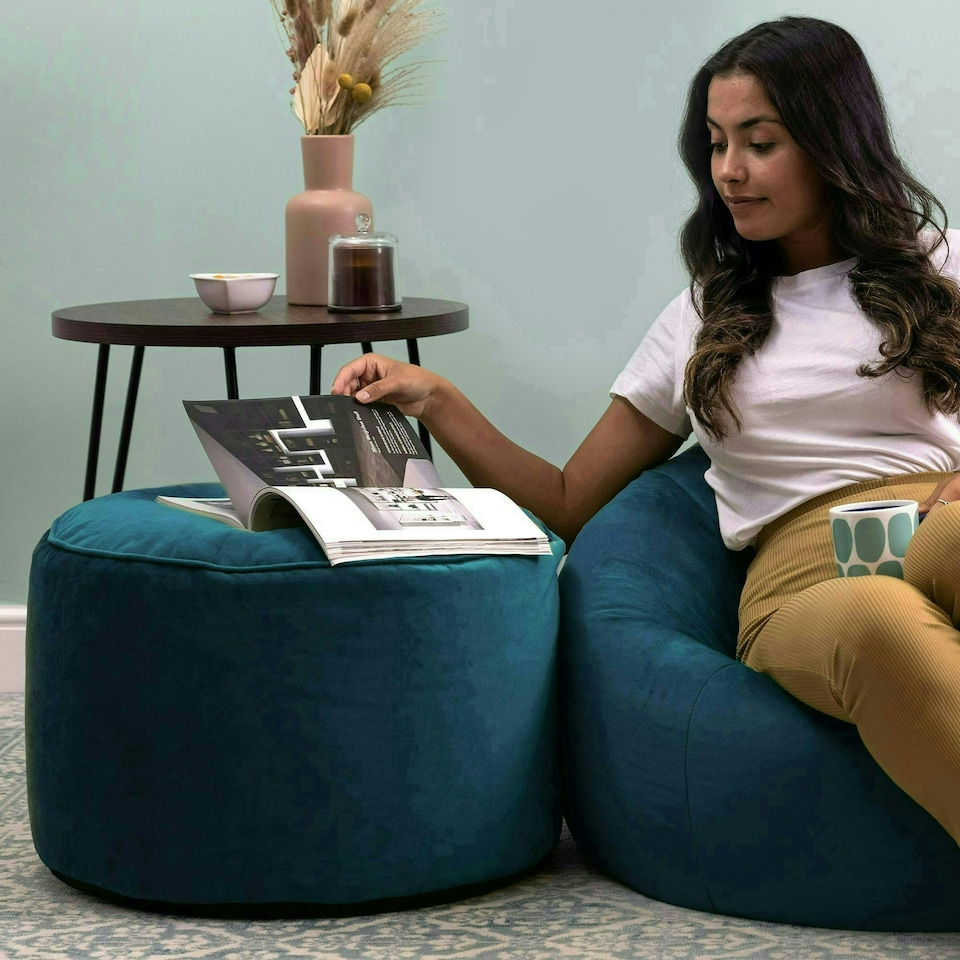 image 1 of icon Milano Velvet Bean Bag Pouffe Teal Green Large Velvet Footstools Green