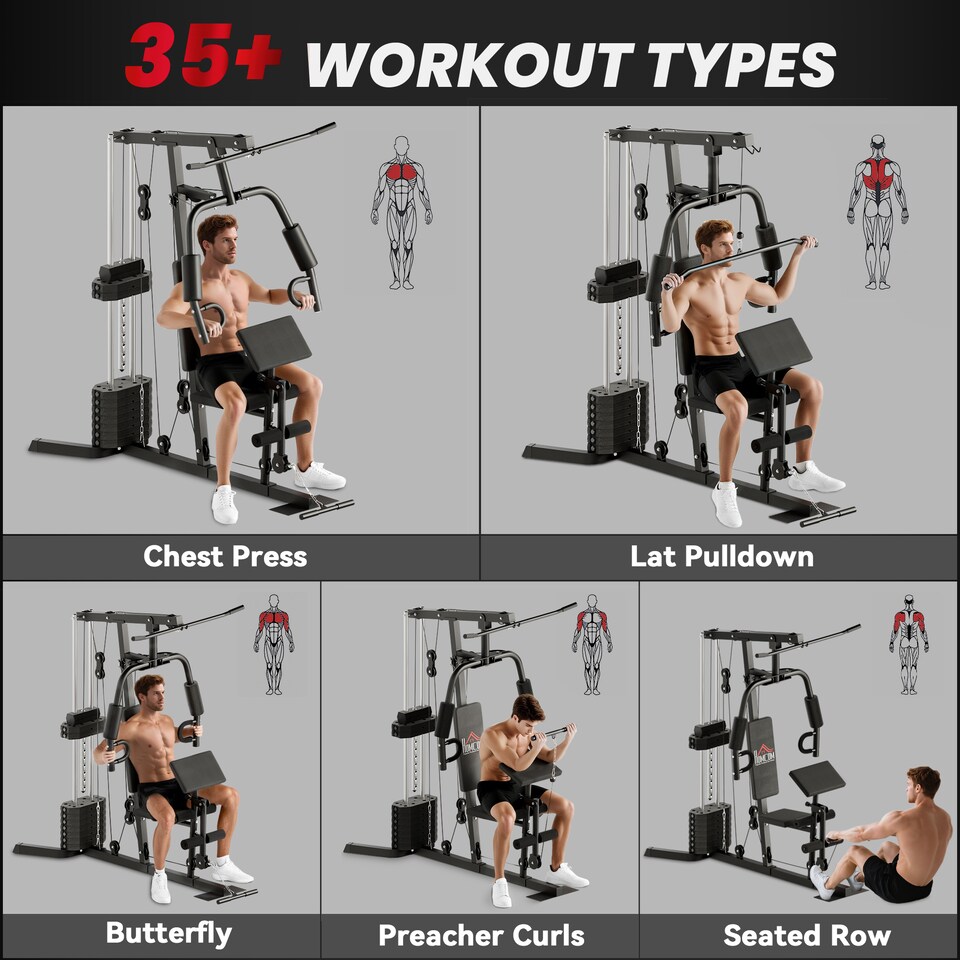 image 1 of HOMCOM Multi Home Gym Machine with 45kg Weight Stack for Full Body Workout