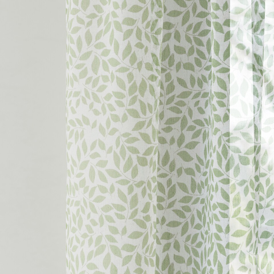 image 1 of Pair of Willow Green Leaf Print on Linen Look Panels, with Rod Pocket Header 137 CM