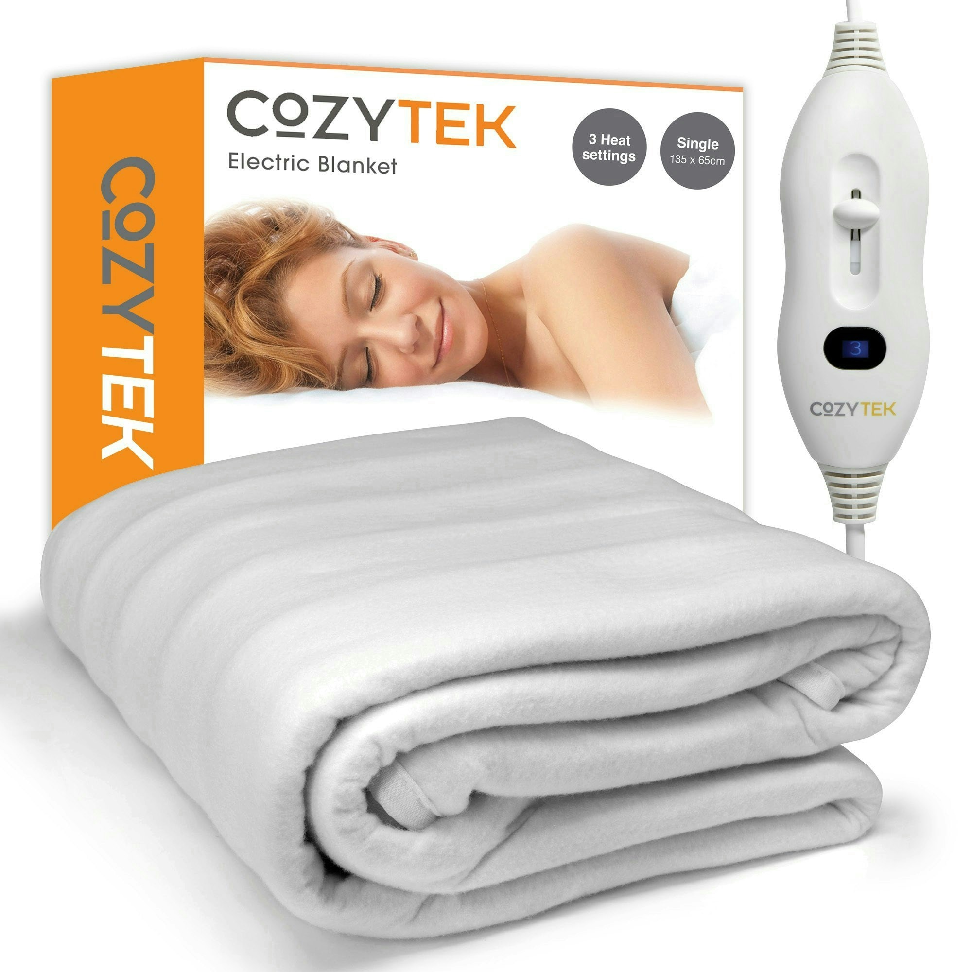 Cozytek Single Electric Under Blanket Heated Fitted Mattress Bed Cover | White | White | S | 1