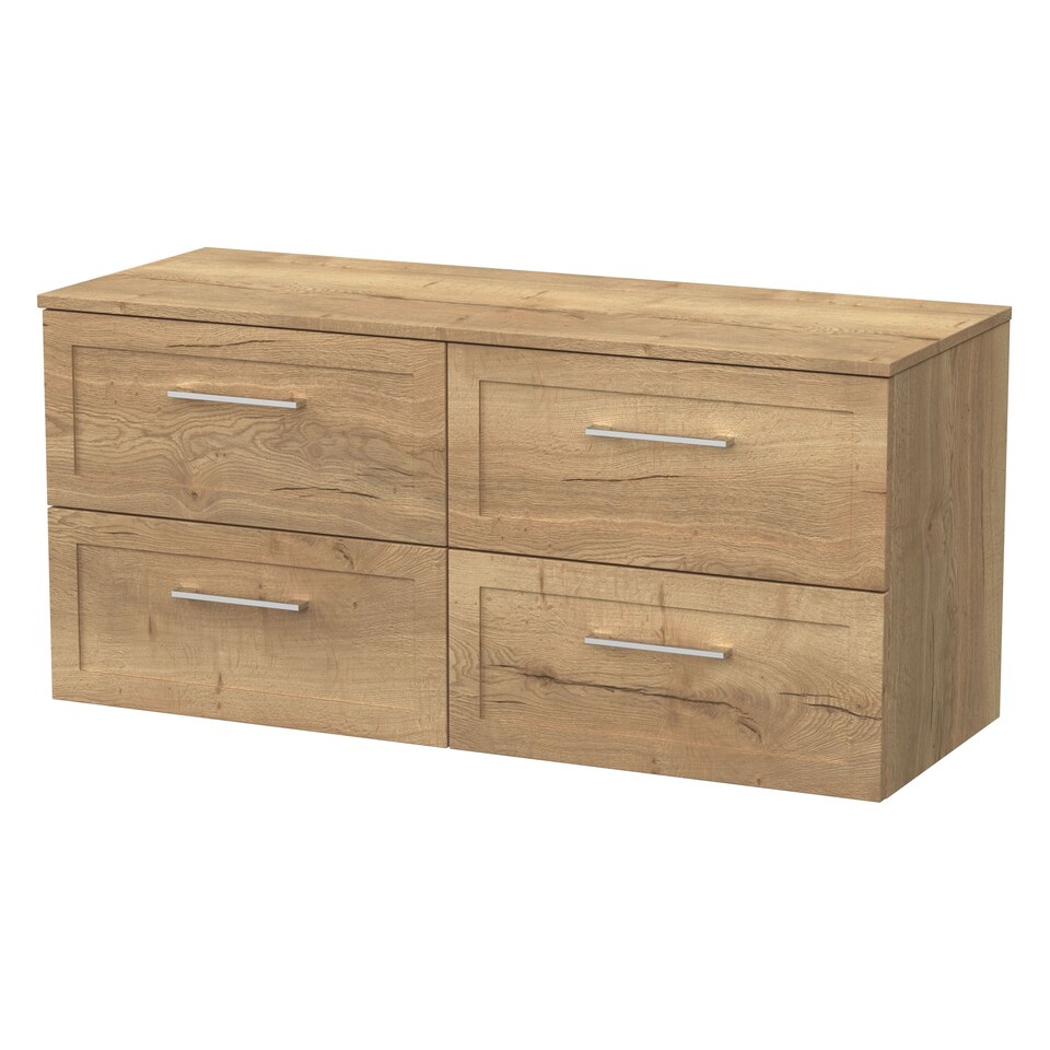 image 1 of Balterley Stonnall Traditional Wall Hung 4 Drawer Vanity Unit with Laminate Worktop, 1200mm, Autumn Oak