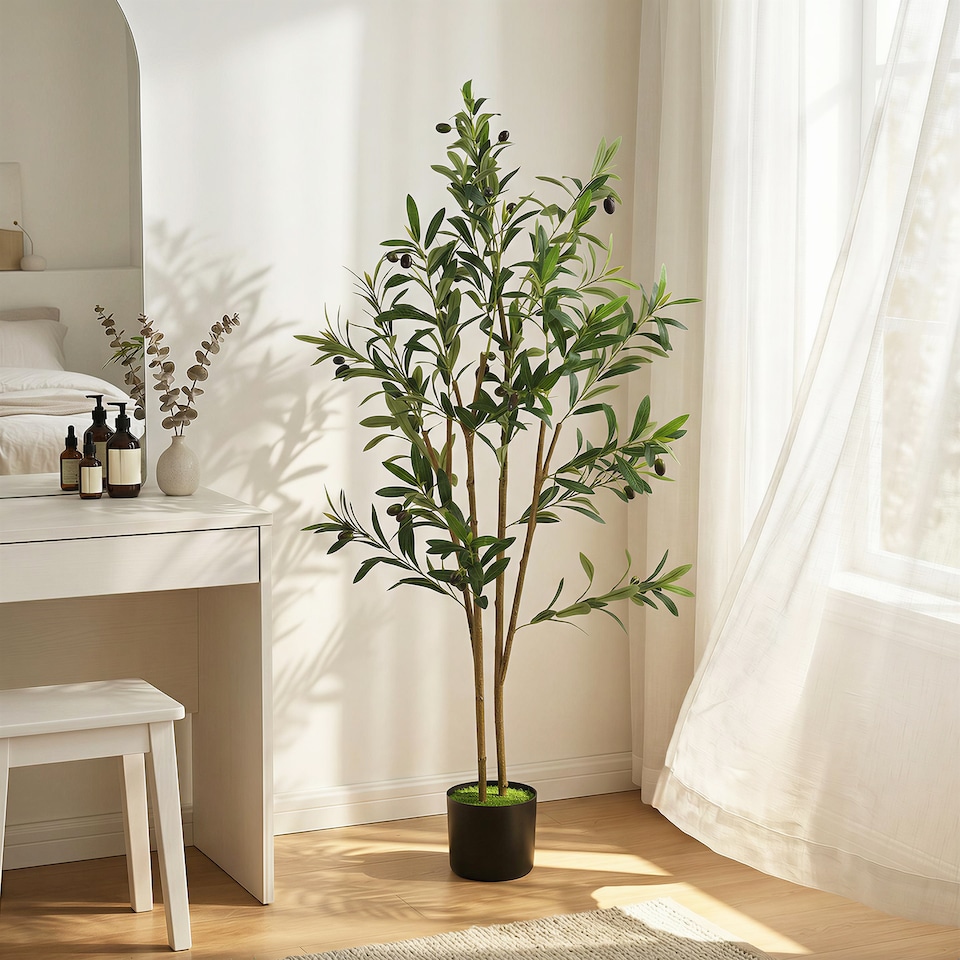image 1 of HOMCOM 120 cm Decorative Artificial Plant, Silk Olive Tree with 303 Leaves
