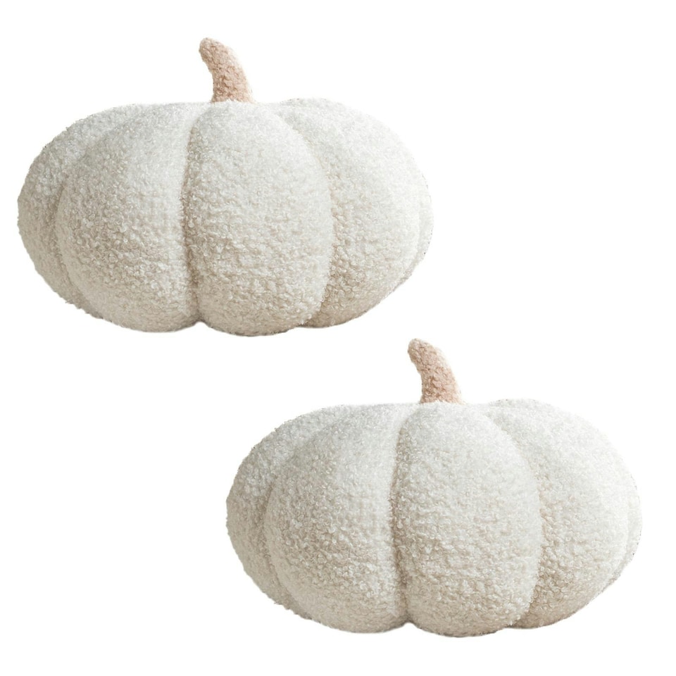 image 1 of OHS 2 x Boucle Fleece Pumpkin Shaped Halloween Fall Autumn Decoration Filled Cushions, 25x25cm - Cream
