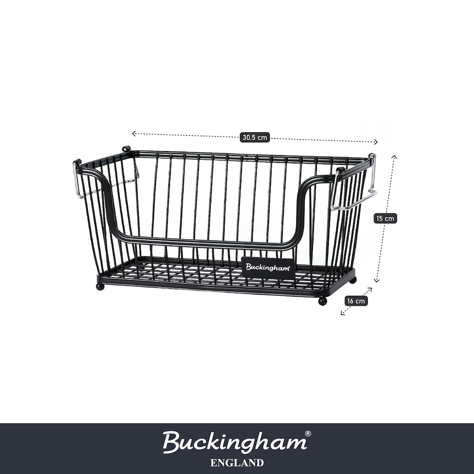 image 1 of Buckingham Multi-Purpose Stackable Storage Organising Basket 30.5 x 16 x 15 cm Black