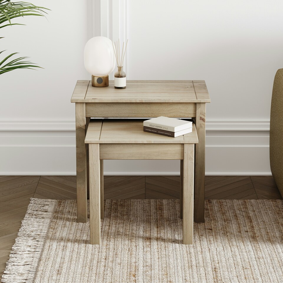 image 1 of Vida Designs Panama Set of 2 Nest of Tables Sofa Side End Table, Solid Pine Wood