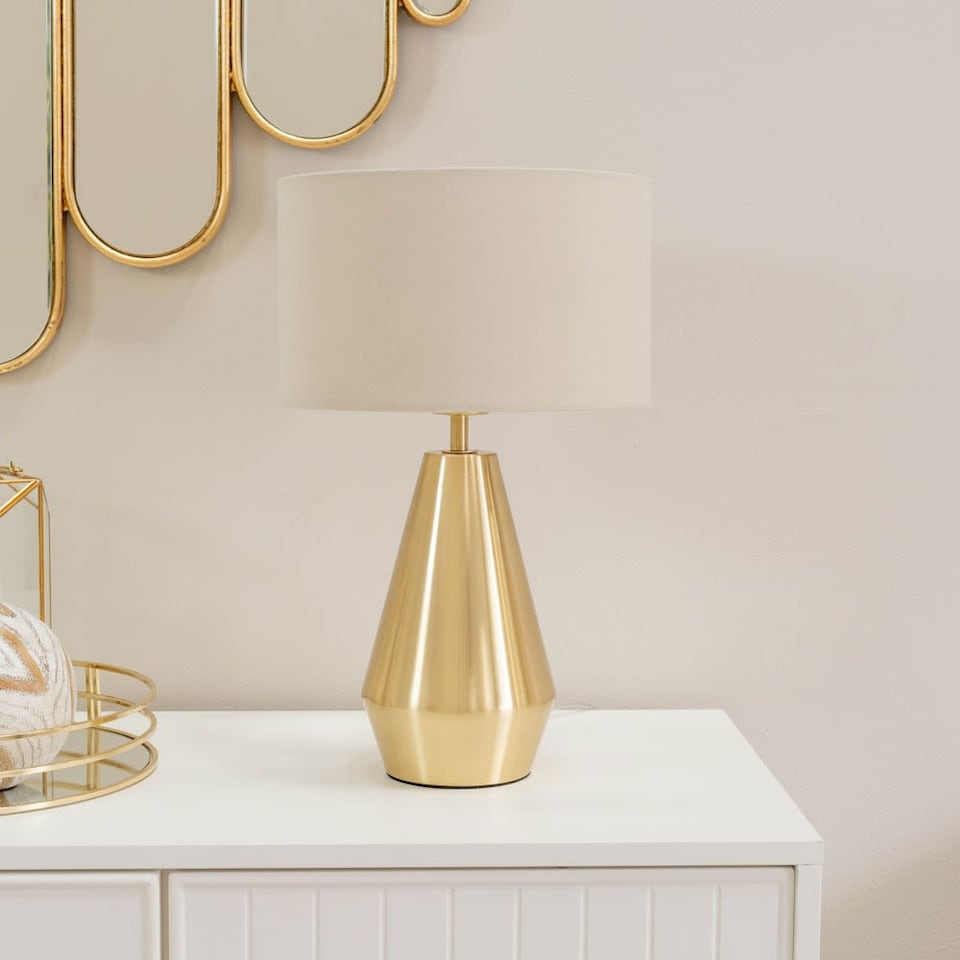 image 1 of ValueLights Jax Antique Brass Touch Table Lamp Cream Shade and Bulb