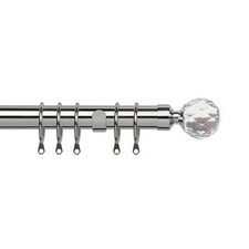35mm Fixed Length Metal Curtain Pole Set Chrome Acrylic Ball Finial 300cm | Silver | Silver