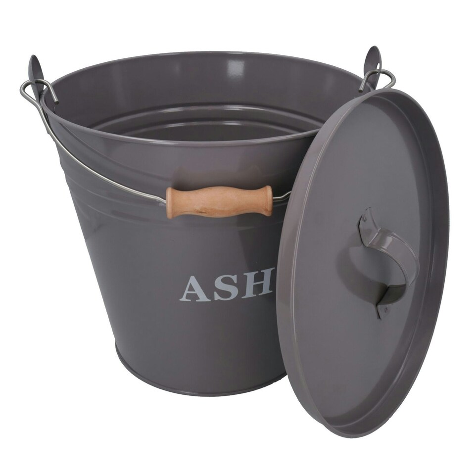 image 1 of Grey Coal Bucket With Lid, 5" Shovel & Gloves Metal Ash Tidy Bin Fire Log Burner