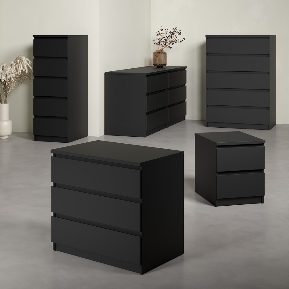 image 1 of Naia Narrow Chest of 5 Drawers in Black Matt