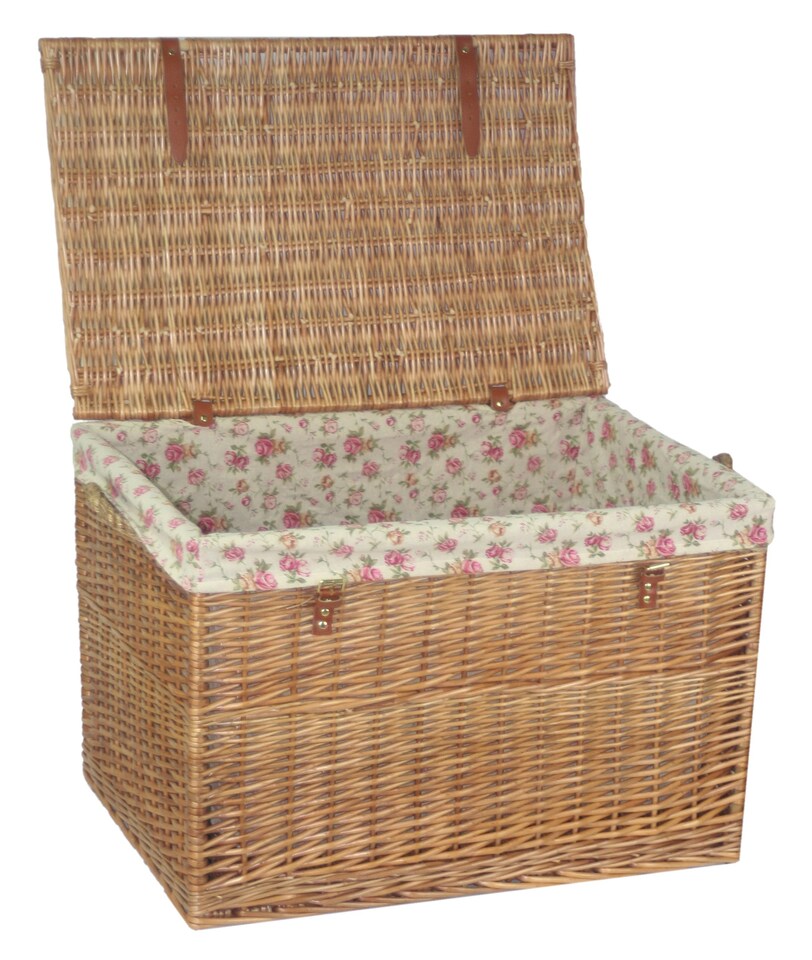 image 1 of Large Light Steamed Storage Basket with Garden Rose Lining | Multi | Garden Rose | L