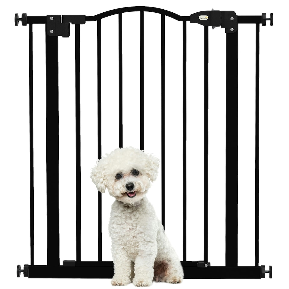 image 1 of PawHut 74-80cm Adjustable Metal Pet Gate Safety Barrier w/ Auto-Close Black