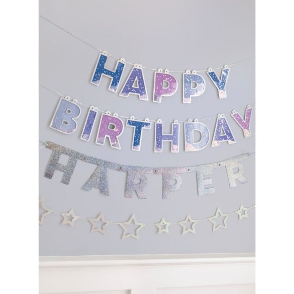 image 1 of 6ft Iridescent Diecut Star Garland