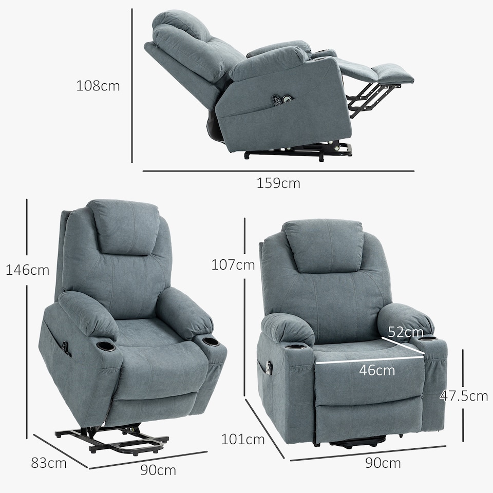 image 1 of HOMCOM Power Lift Recliner Chair with Vibration Massage and Heat, Grey