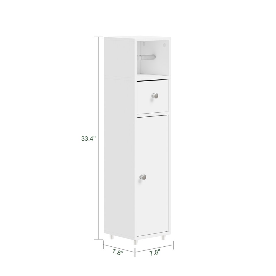 image 1 of SoBuy White Toilet Paper Storage Cabinet with Drawer and Adjustable Shelf, 7.8x7.8x33.4 in, 5.9 kg - BZR219-W