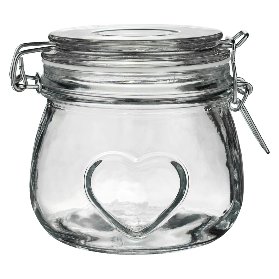 image 1 of Nicola Spring Heart Glass Storage Jars - 500ml - Clear Seal - Pack of 3