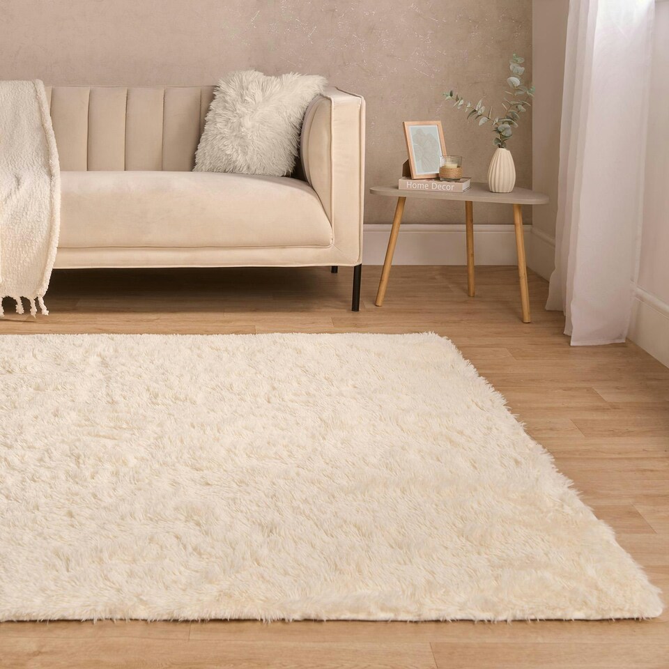 image 1 of OHS Fluffy Anti-Slip Plain Shaggy Floor Mat Rug, 120x170cm - Cream | Cream | 120x170cm