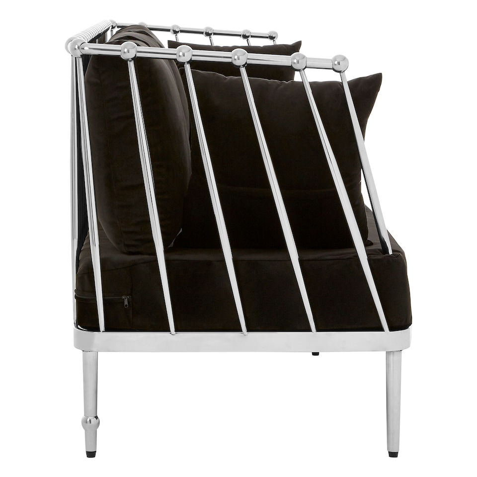 image 1 of Sleek 3 Seat Silver Finish Tapered Arms Sofa, Stylish Mid Century Sofa For Bedroom, Sturdy 3 Seater Sofa Silver