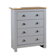 Chest 4 Drawers Bedroom Furniture Oak Top Metal Handles Grey