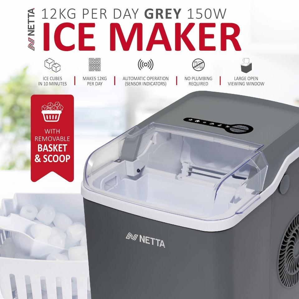 image 1 of NETTA Ice Maker Machine 1.8L Tank, 12kg/Day, Stainless Steel
