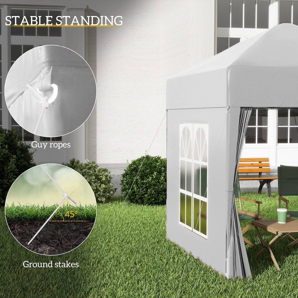 image 1 of Outsunny 2 x 2 m Garden Pop Up Gazebo, Wedding Party Tent Marquee, Water Resistant Awning Canopy with Sidewalls, Windows, Carry Bag, White