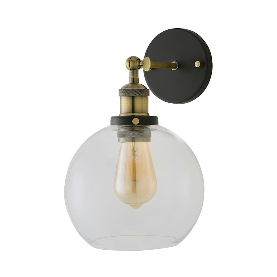image 1 of ValueLights Industrial Style Black And Gold Wall Light With Tinted Glass Shade
