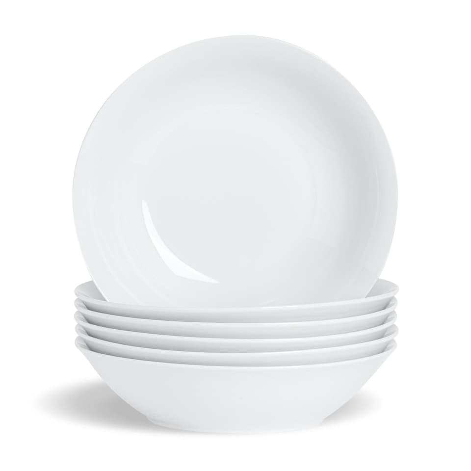 image 1 of Argon Tableware Classic White Pasta Bowls - 25.5cm - Pack of 6 - Ceramic Dinner Bowls Pasta Plates Dinner Bowls White