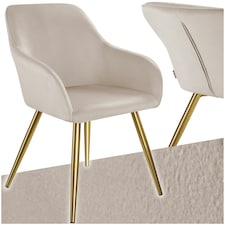 Chair Marilyn - with armrests, padded, velvet look, golden steel legs - per piece Brown | Taupe/Gold
