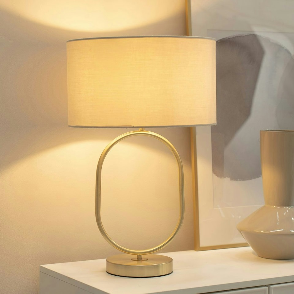 image 1 of ValueLights Antonia Brushed Gold Metal Oval Stem Table Lamp Base Gold